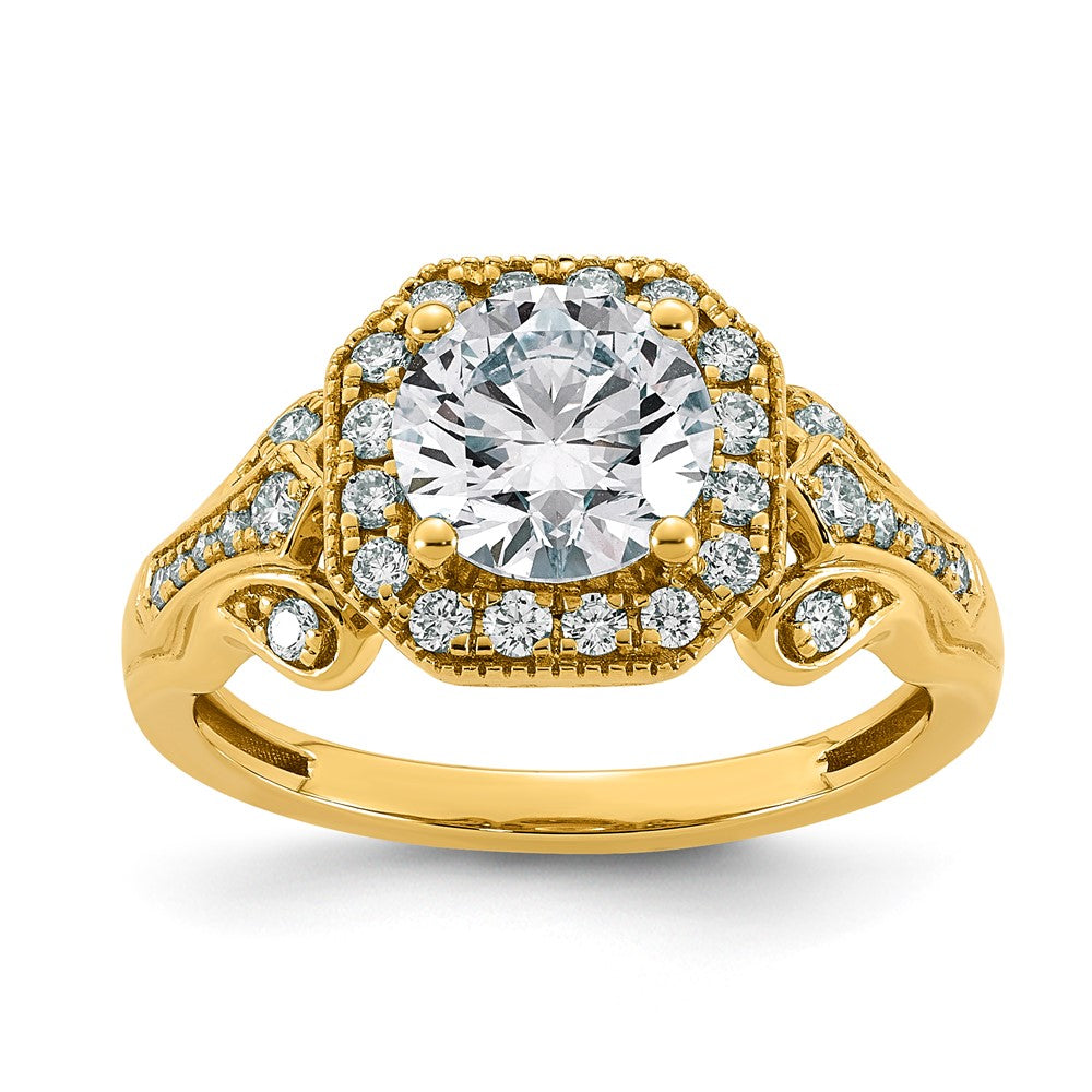 14ky Certified Round Center Lab Grown Diamond VS+ F+ Halo Engagement Ring
