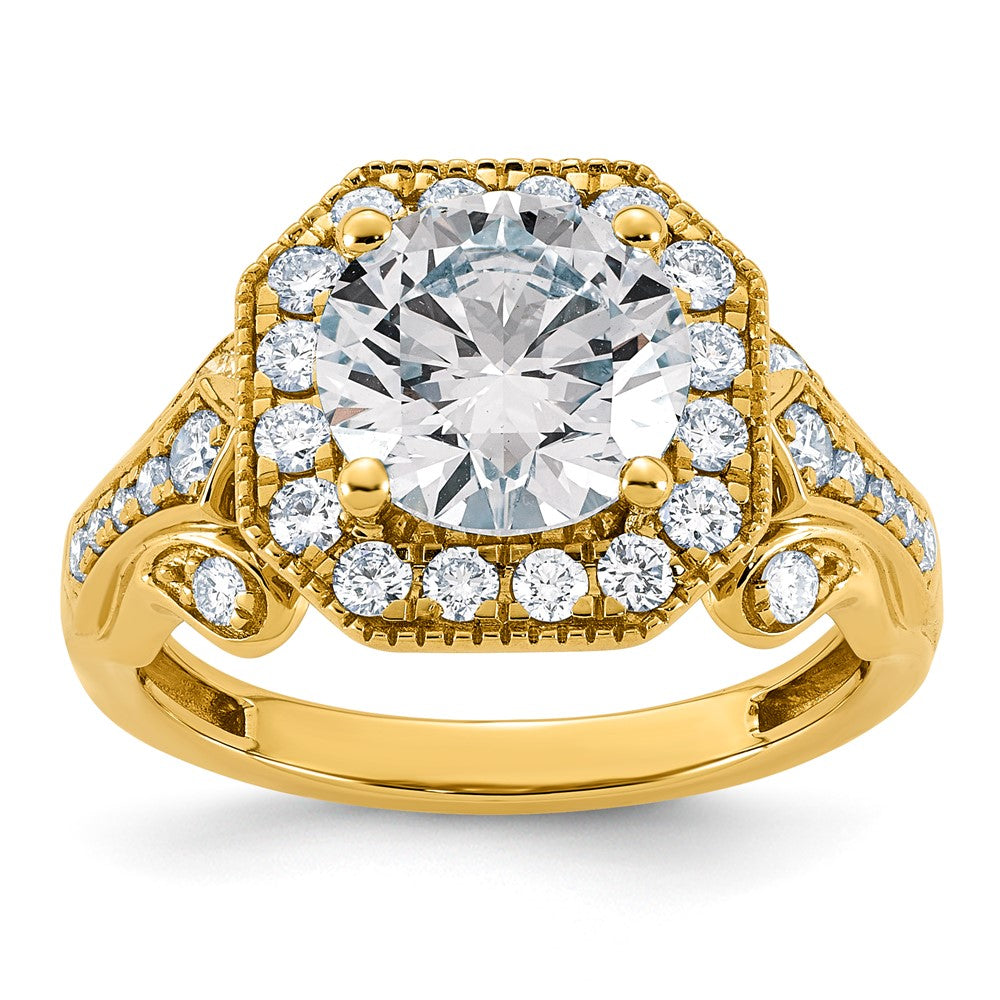 14ky Certified Round Center Lab Grown Diamond VS+ F+ Halo Engagement Ring