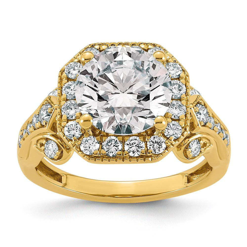 14ky Certified Round Center Lab Grown Diamond VS+ F+ Halo Engagement Ring