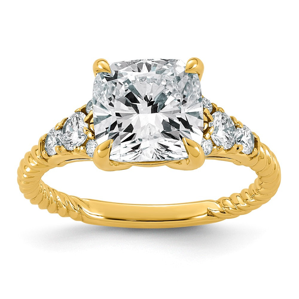 14ky Certified Cushion Center Lab Grown Diamond VS+ F+ Engagement Ring