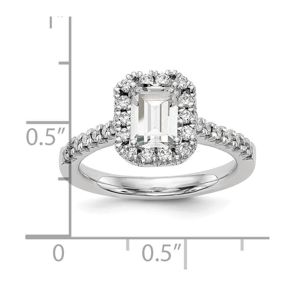 14k 1/2ct Lab Grown Dia VS/SI+ G+ 1ct Emerald Center Semi Halo Eng Ring