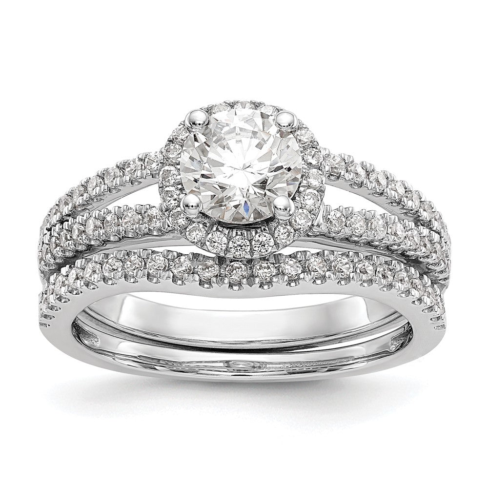 14kw 1/3ct Lab Grown Diamond VS/SI+ G+ 3/4ct Center Round Semi Eng Ring