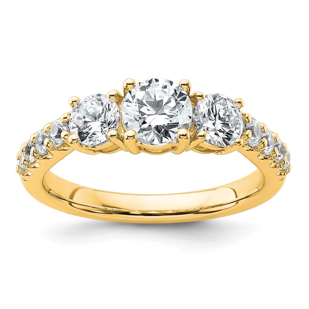14k 1 1/2ct Cert Lab Grown Diamond VS+ F+ Round Comp 3 Stone Eng Ring
