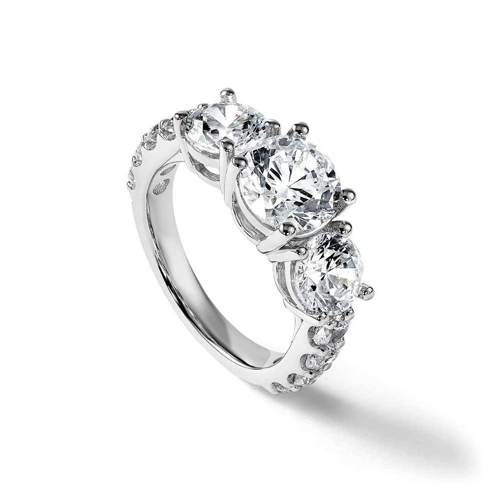 14kw 4ct Cert Lab Grown Diamond VS/SI+ G+ Round Comp 3 Stone Eng Ring
