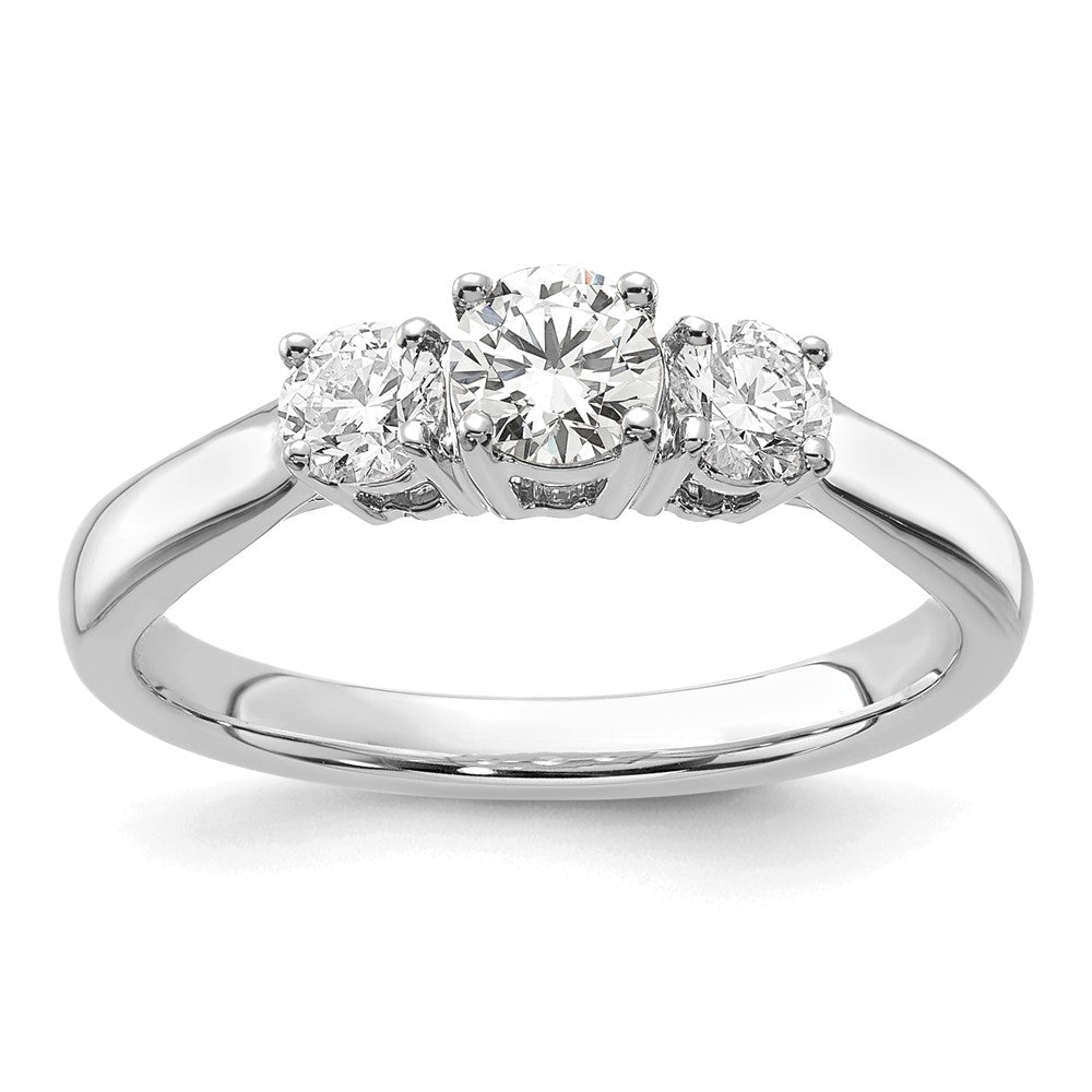 14kw 3/4 ct Lab Grown Dia VS/SI+ G+ Comp 3 Stone Engagement Ring