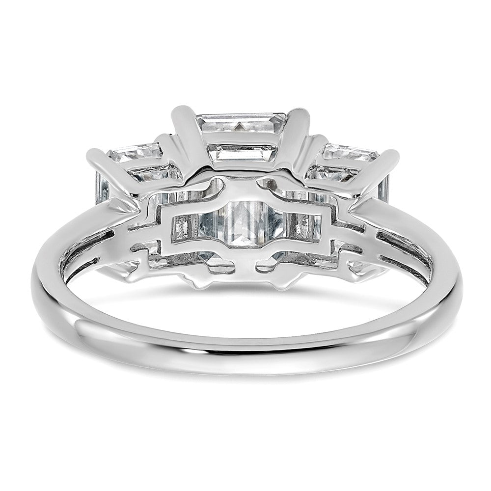 14k White Gold 1 1/2ct Lab Grown Dia VS+ F+ Emerald Comp 3 Stone Eng Ring