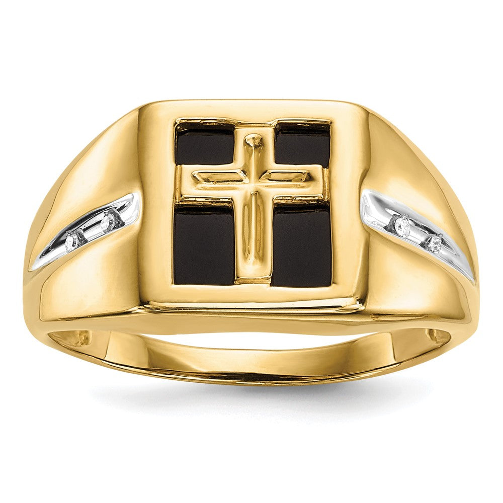 14k .02 ct Lab Grown Diamond VS/SI+ G+ & Onyx Cross Men's Ring