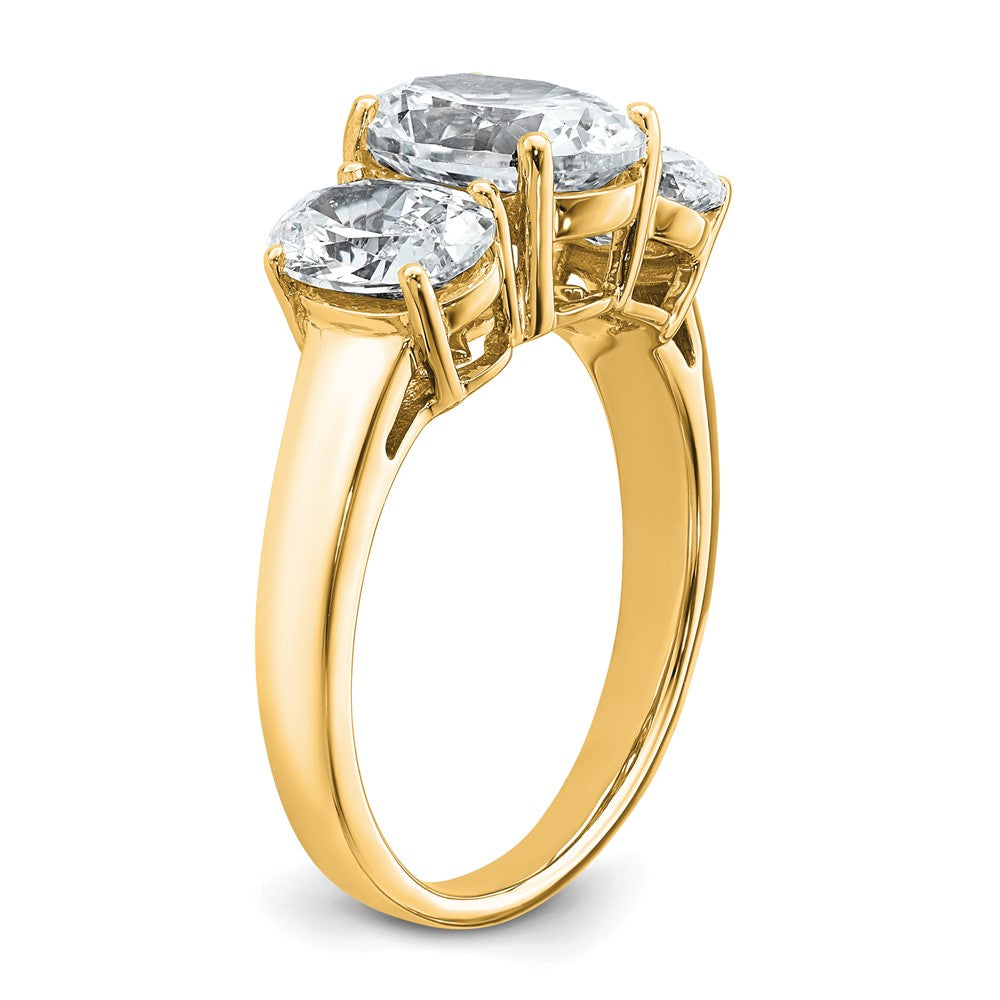 14k 3 5/8 carat Lab Grown Diamond VS+ F+ Oval Comp 3 Stone Eng Ring