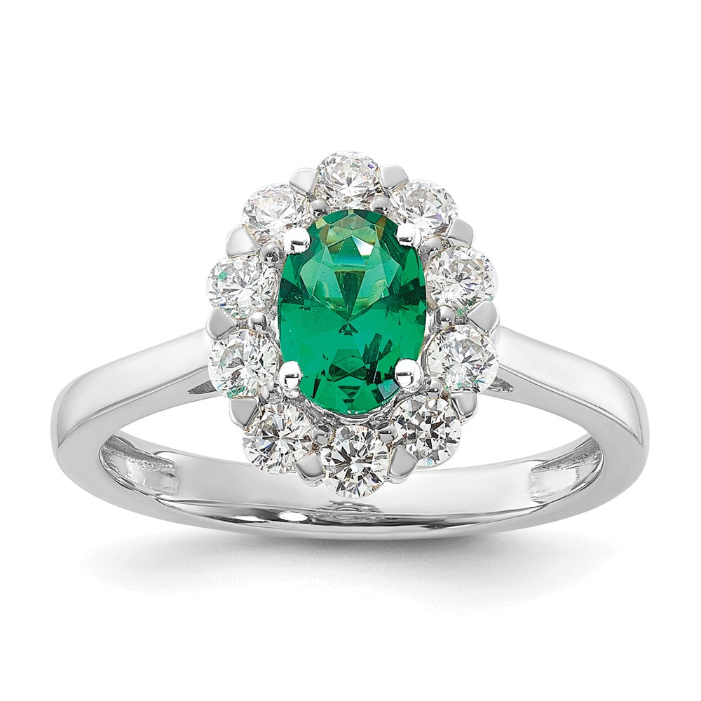 10kw 5/8 ct Lab Grown Dia VS/SI+ G+ & Cr Emerald Comp Halo Ring