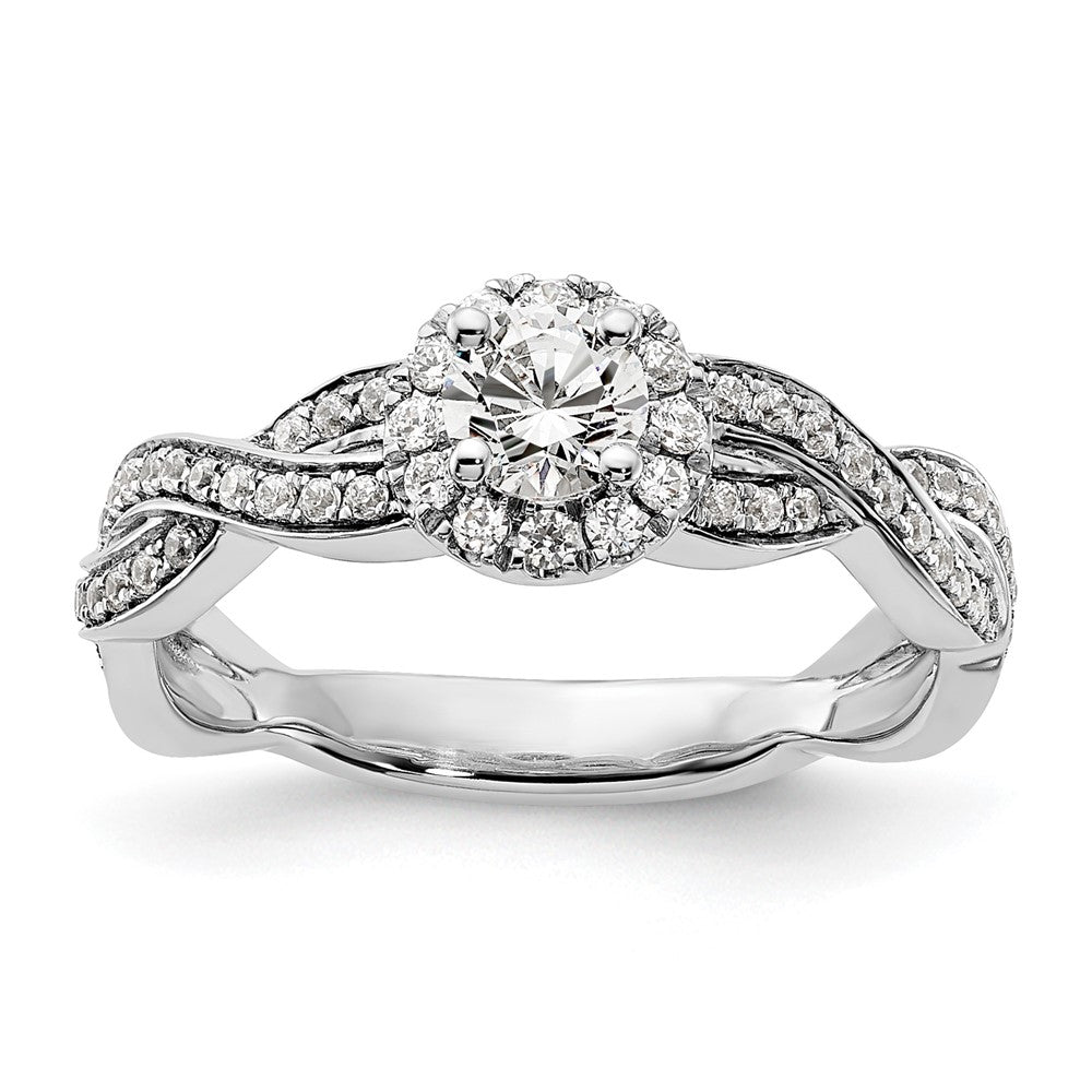 10kw 3/4ct Lab Grown Diamond VS/SI+ G+ Round Comp Fancy Halo Eng Ring