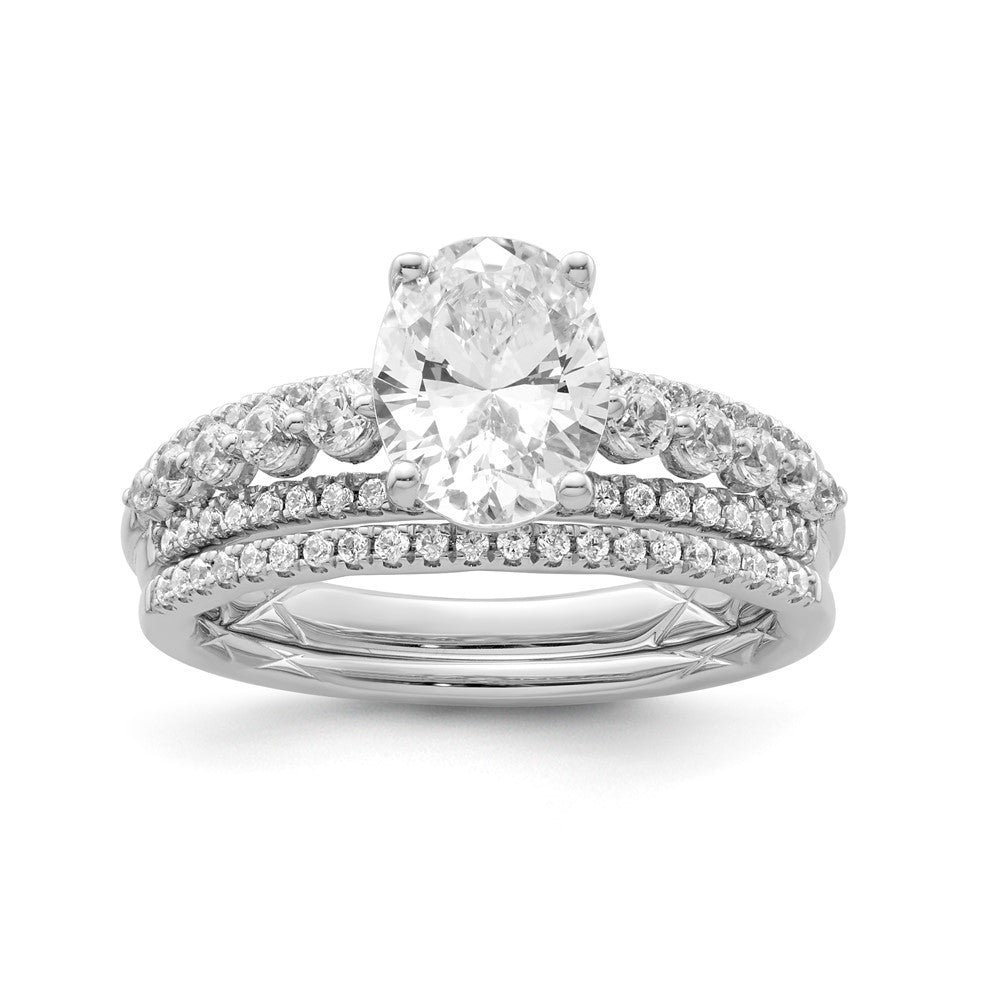 14kw 1/2ct Lab Grown Diamond VS+ F+ 1 1/4ct Oval Center Semi Eng Ring