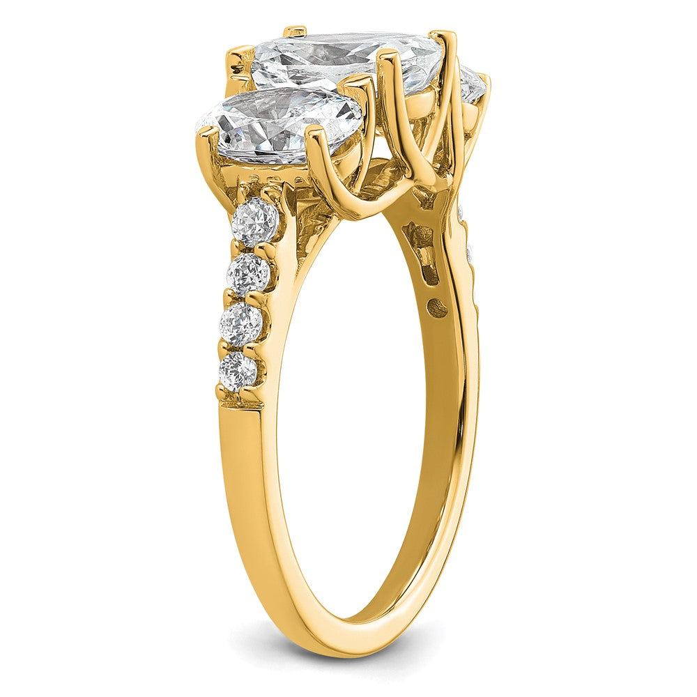 14k 2 3/4ct Cert Lab Grown Diamond VS+ F+ Oval Comp 3 Stone Eng Ring