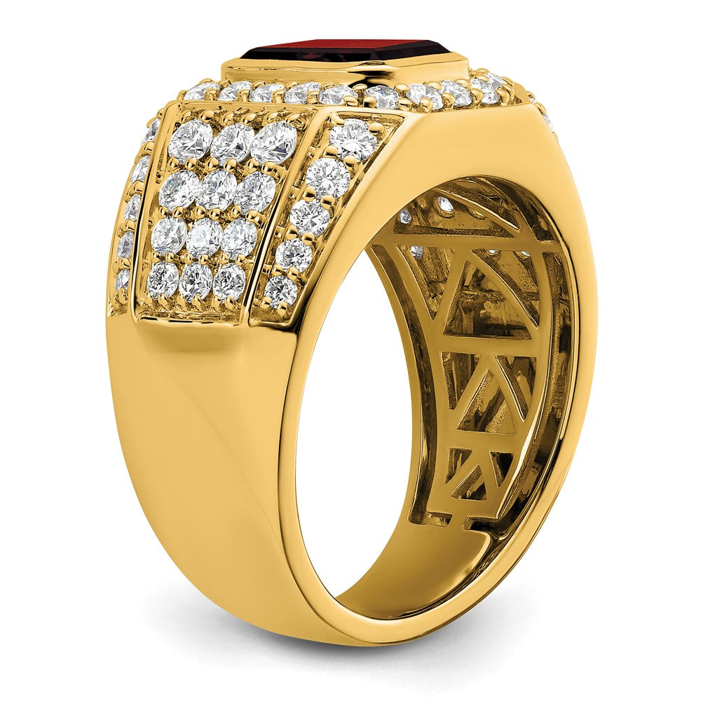 10k 1 7/8 ct Lab Grown Diamond VS/SI+ G+ and Created Ruby Men's Ring