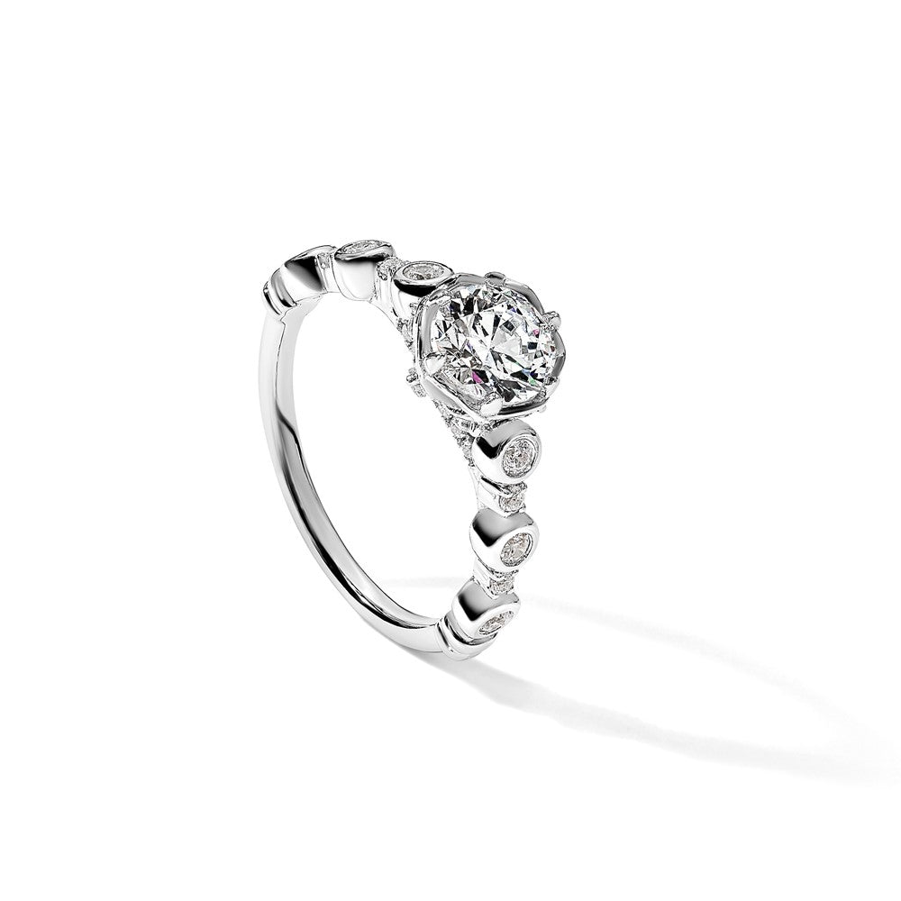 14kw 2 1/8ct Lab Grown Diamond VS+ F+ Round&Heart Comp 2 Stone Eng Ring