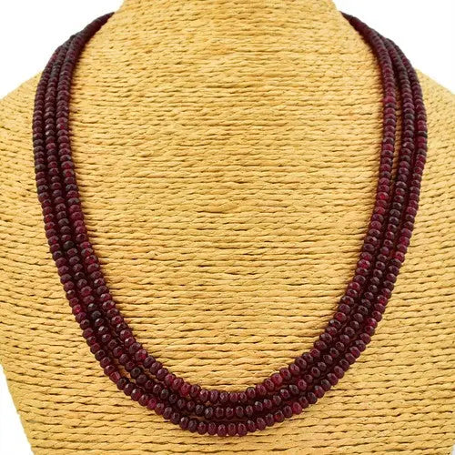 Red Ruby 205.00 Cts Earth Mined Round Cut Beads 3 Strand Necklace NK 34E172 ABC Jewelery
