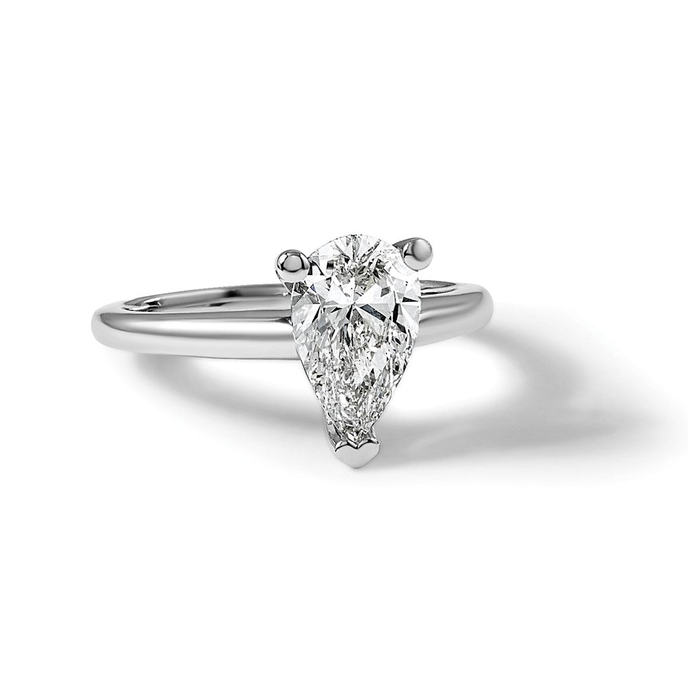 14kw 1 1/2ct Lab Grown Diamond VS/SI+ G+ Pear Solitaire Comp Eng Ring