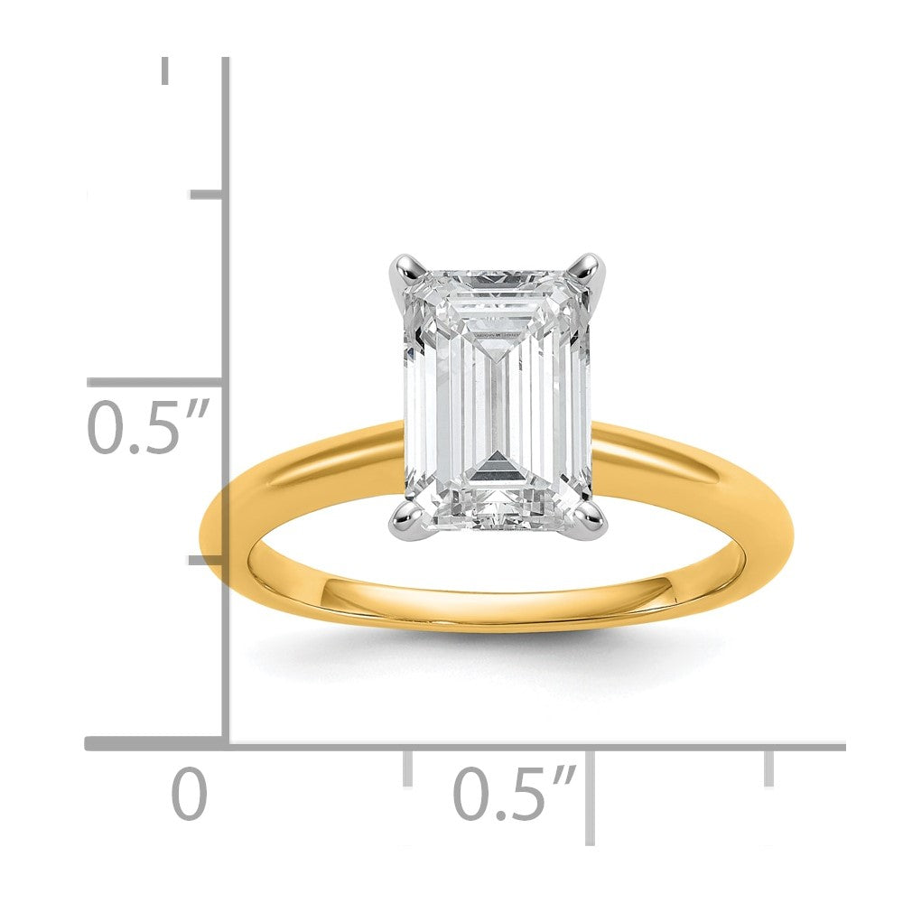 14ktt 2 1/2ct Cert Lab Grown Dia VS+ F+ Emerald Solitaire Comp Eng Ring