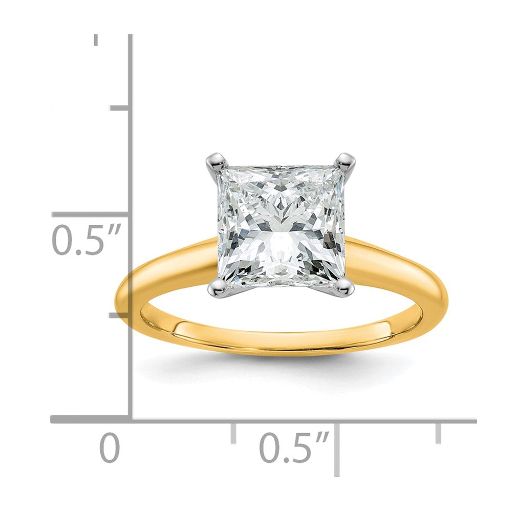 14ktt 2 1/2ct Cert Lab Grown Dia VS/SI+ G+ Princess Comp Solitaire Eng Ring
