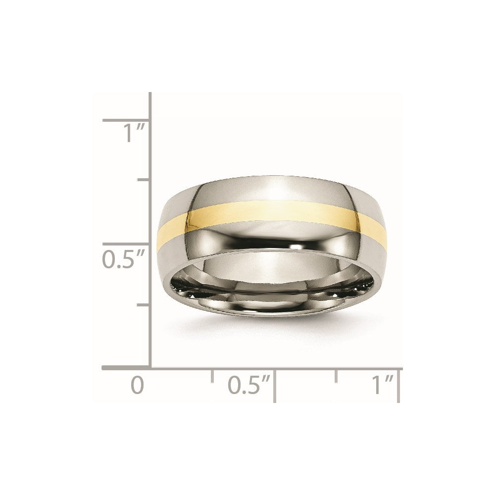 Stainless Steel with 14k Yellow Inlay Polished 8mm Band