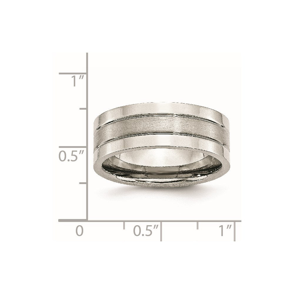 Stainless Steel Polished w/Satin Center 8mm Grooved Band