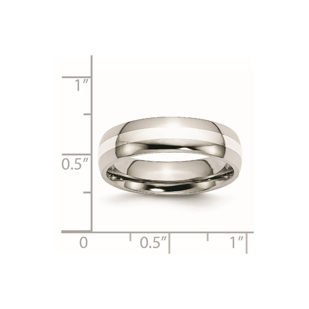 Stainless Steel with Sterling Silver Inlay Polished 6mm Band