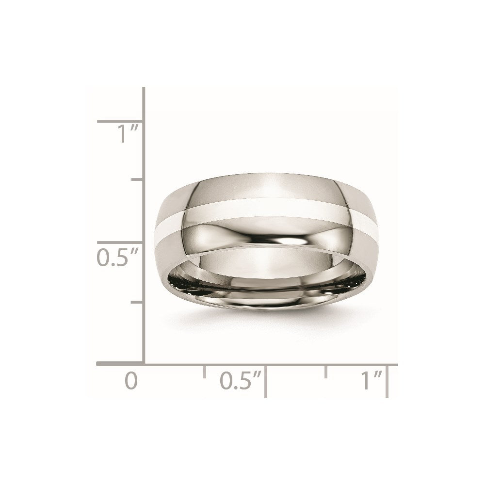 Stainless Steel with Sterling Silver Inlay Polished 8mm Band