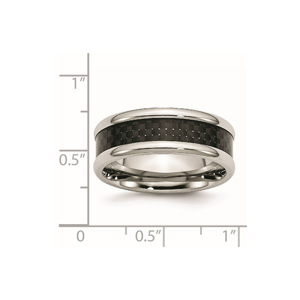 Stainless Steel Polished w/ Black Carbon Fiber Inlay 8mm Band