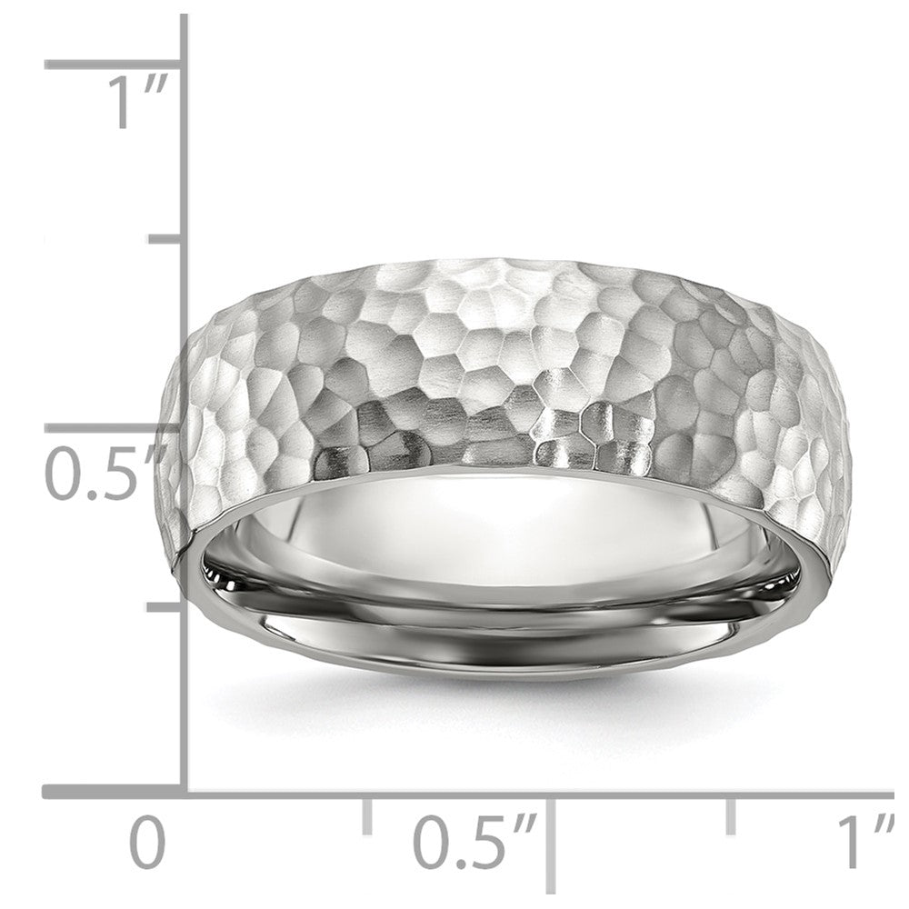 Stainless Steel Brushed and Polished Hammered 7.5mm Band