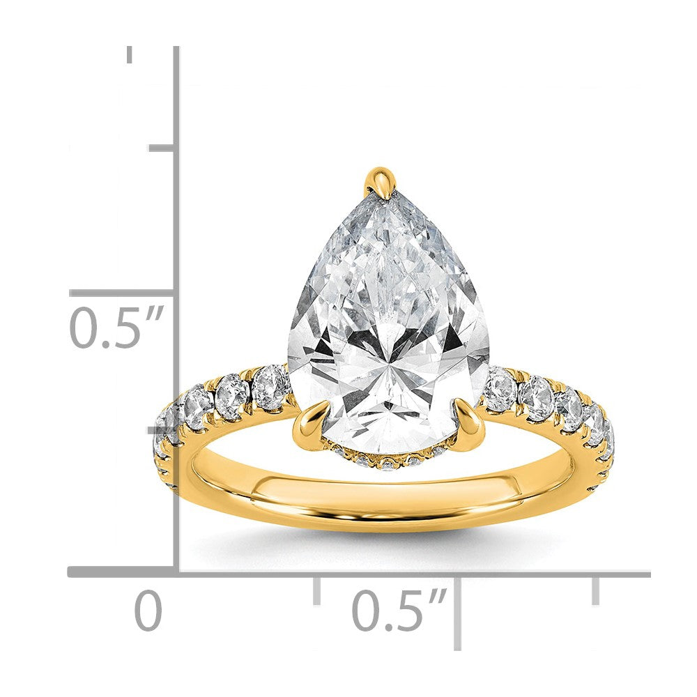 14k 4 3/4ct Cert Lab Grown Diamond VS+ F+ Pear Comp Solitaire Eng Ring