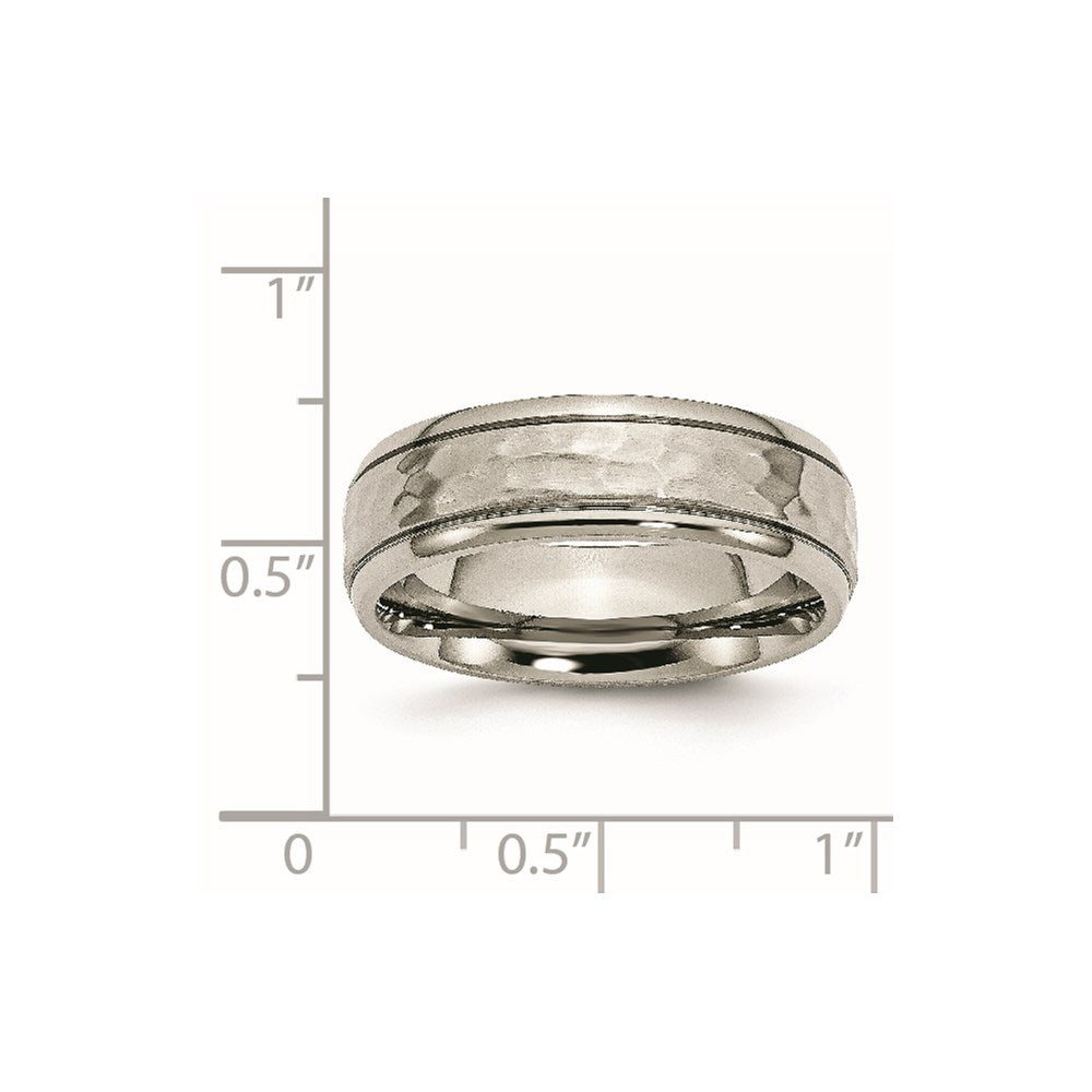 Titanium Polished and Hammered 7mm Grooved Edge Band