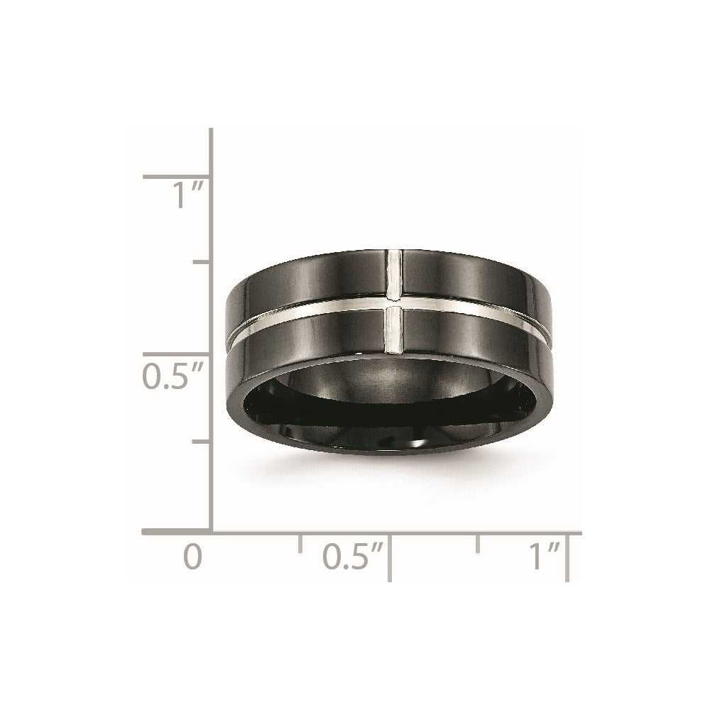 Titanium Polished Black IP-plated 8mm Grooved Comfort Fit Band