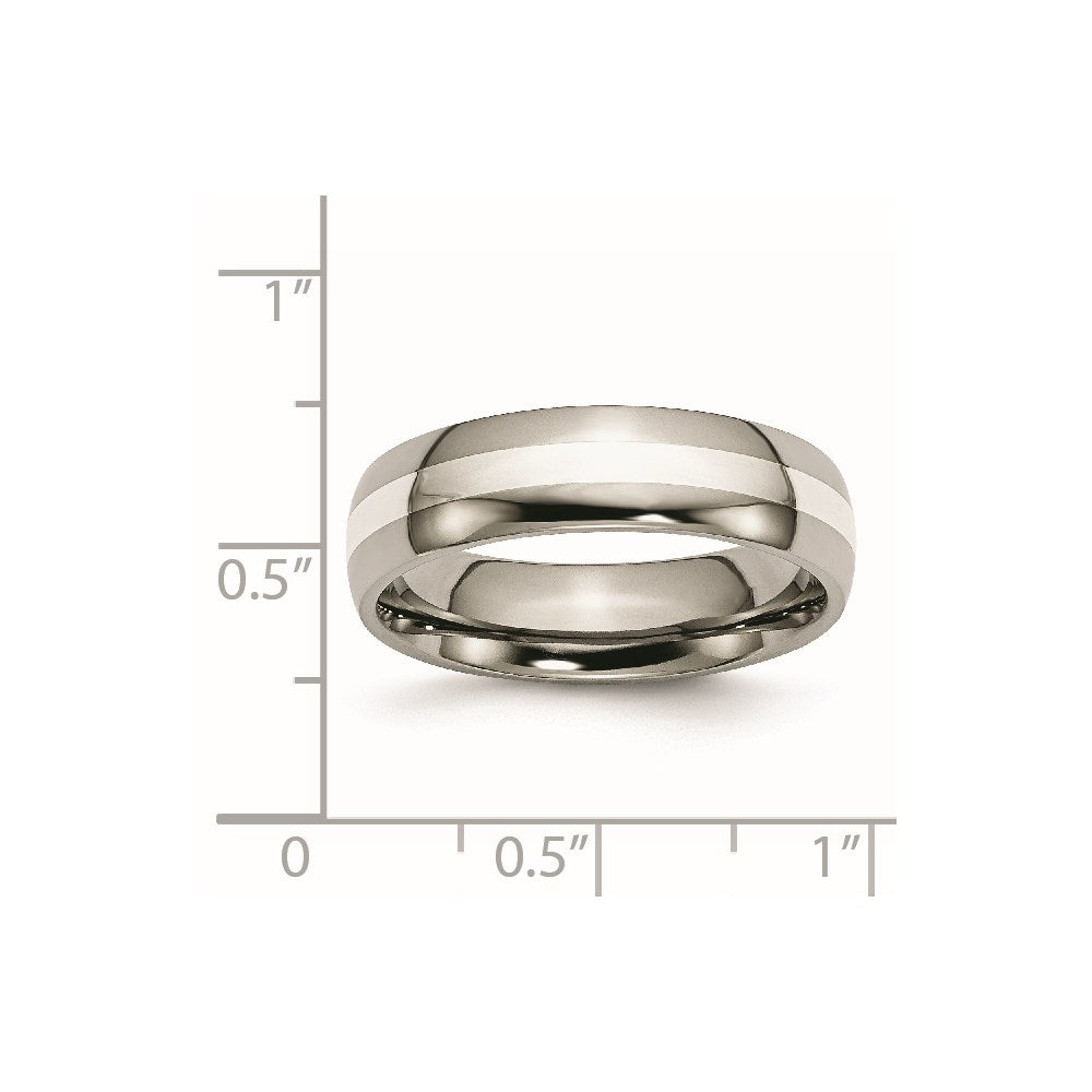 Titanium Polished w/Sterling Silver Inlay 6mm Band