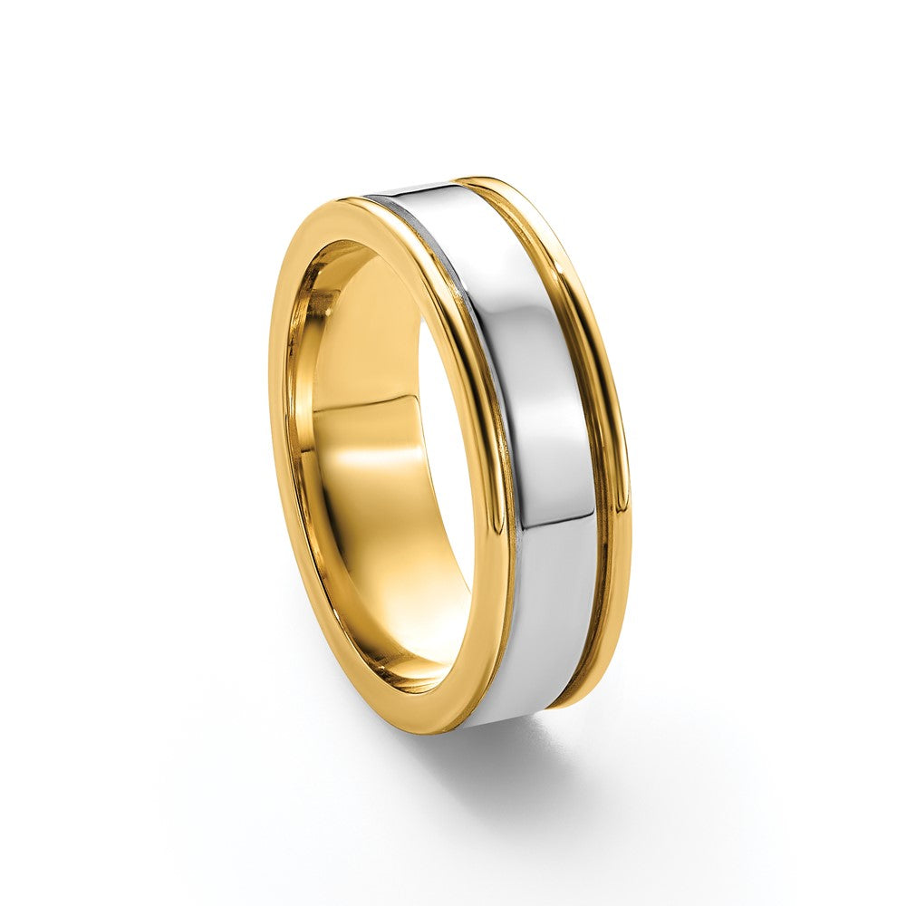 14k Two-Tone Y/W 6mm Step Up Beveled Wedding Band Size 12