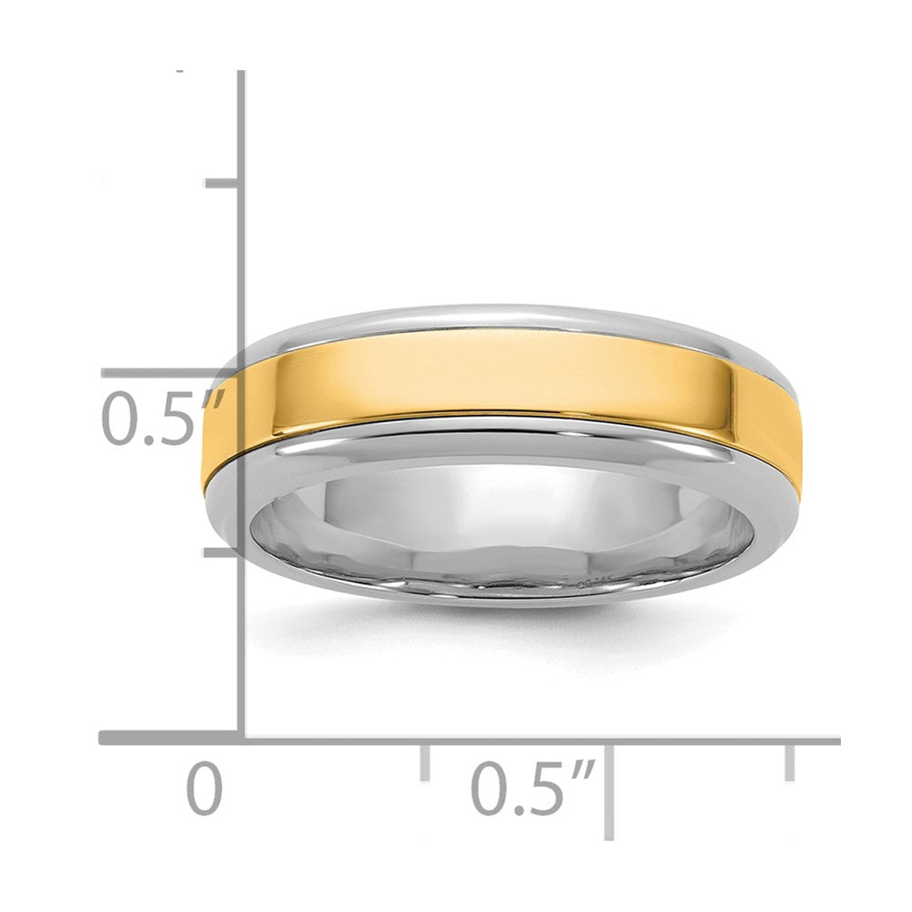 14k Two-Tone W/Y 6mm Beveled Edge Wedding Band Size 9