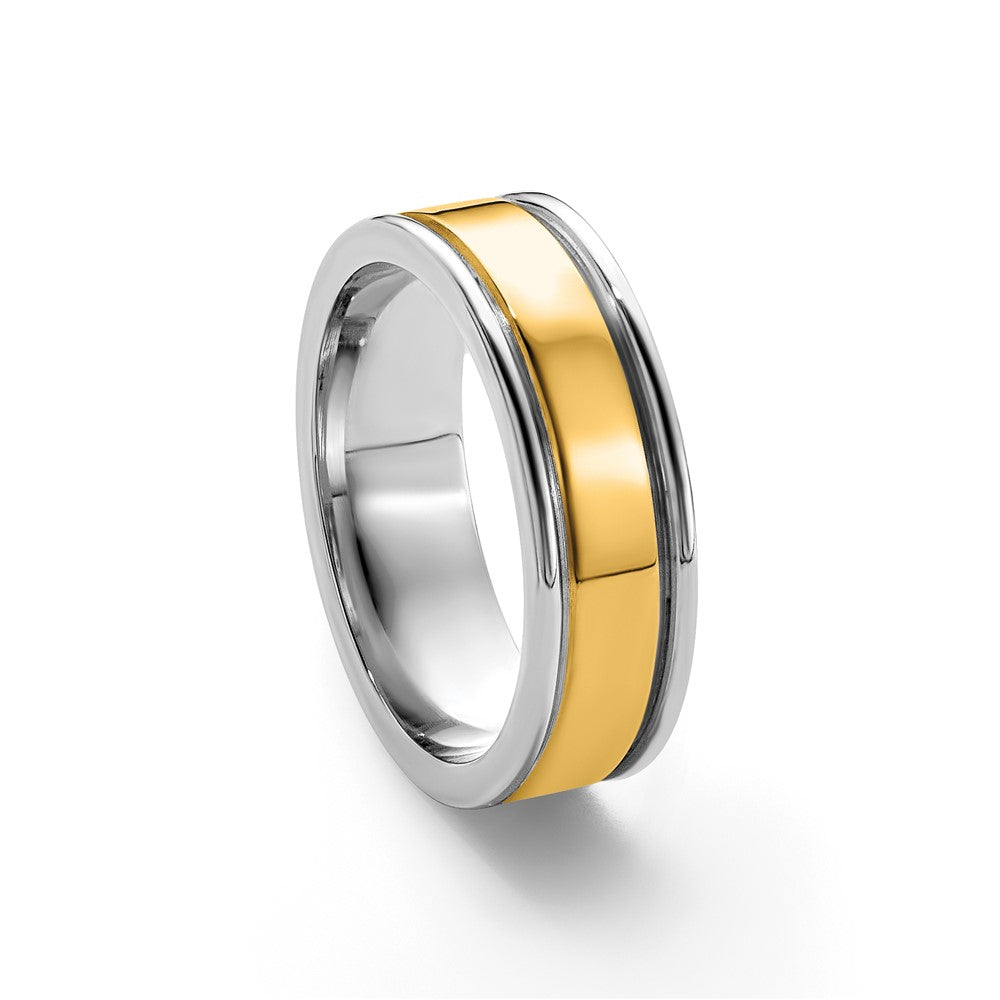 14k Two-Tone W/Y 6mm Step Up Beveled Wedding Band Size 8