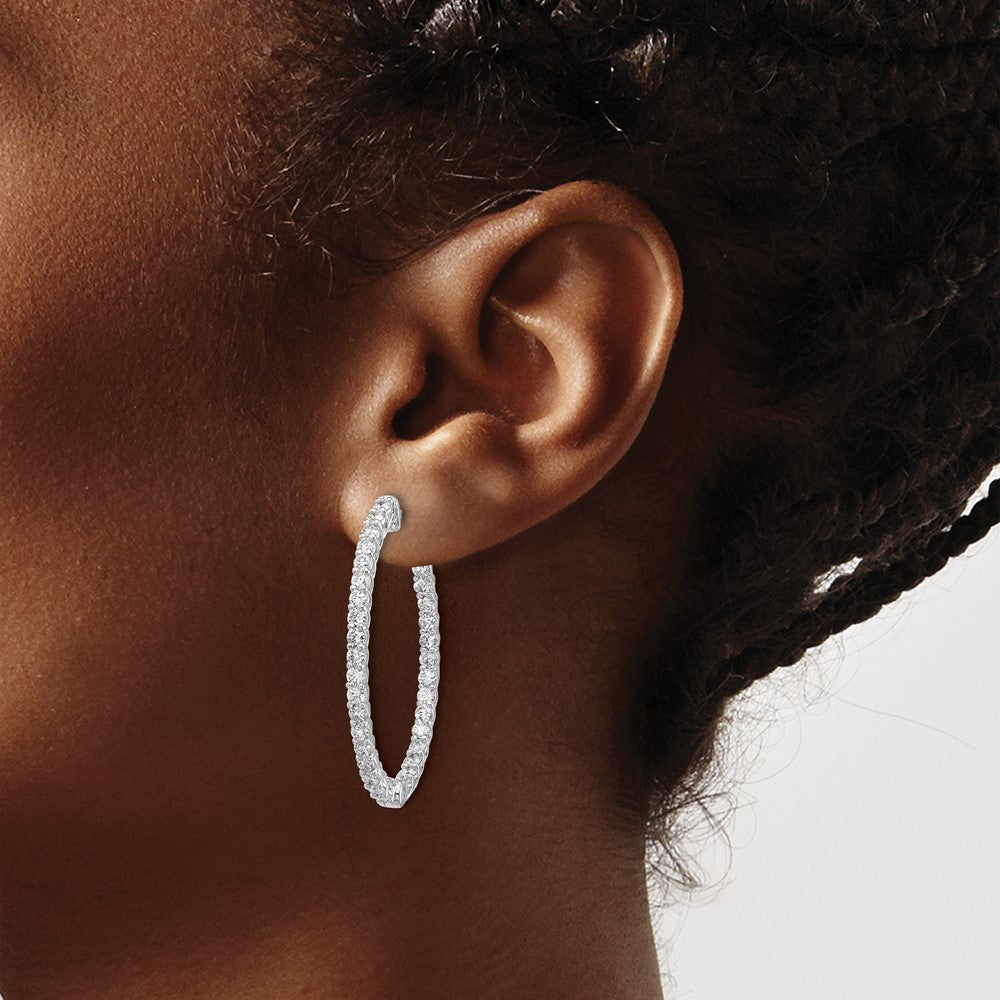 14kw 3 1/3 ct Lab Grown Dia VS/SI+ G+ Oval In/Out Safety Clsp Hoop Earrings