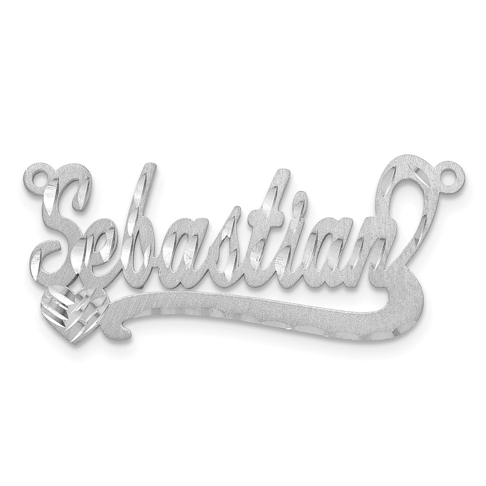 Sterling Silver/Rhodium-plated Satin Diamond-cut Heart Name Plate