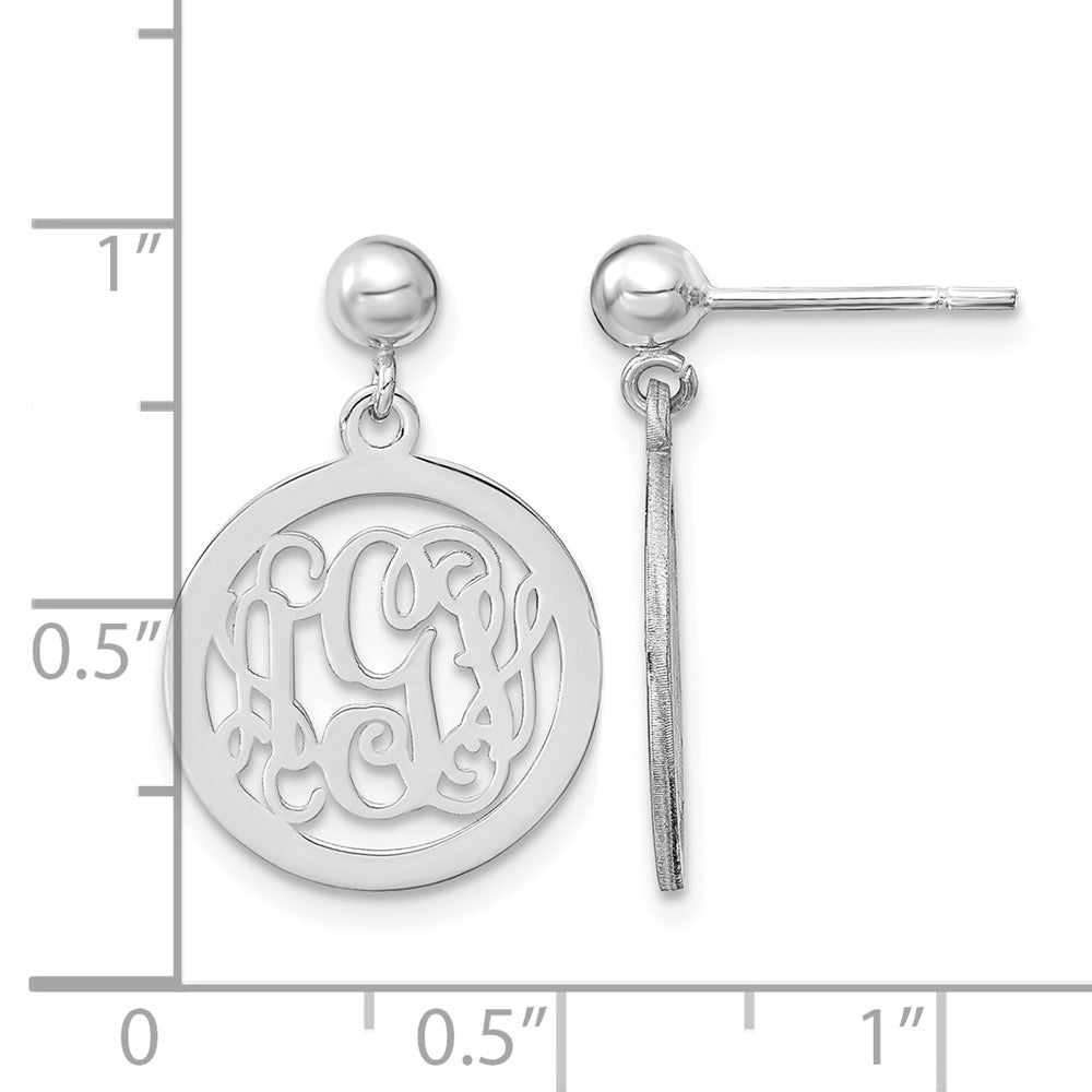 14k White Gold Round Monogram Dangle Earrings