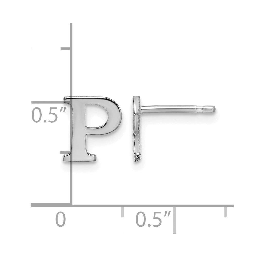 Sterling Silver Rhodium-plated Letter P Initial Post Earrings