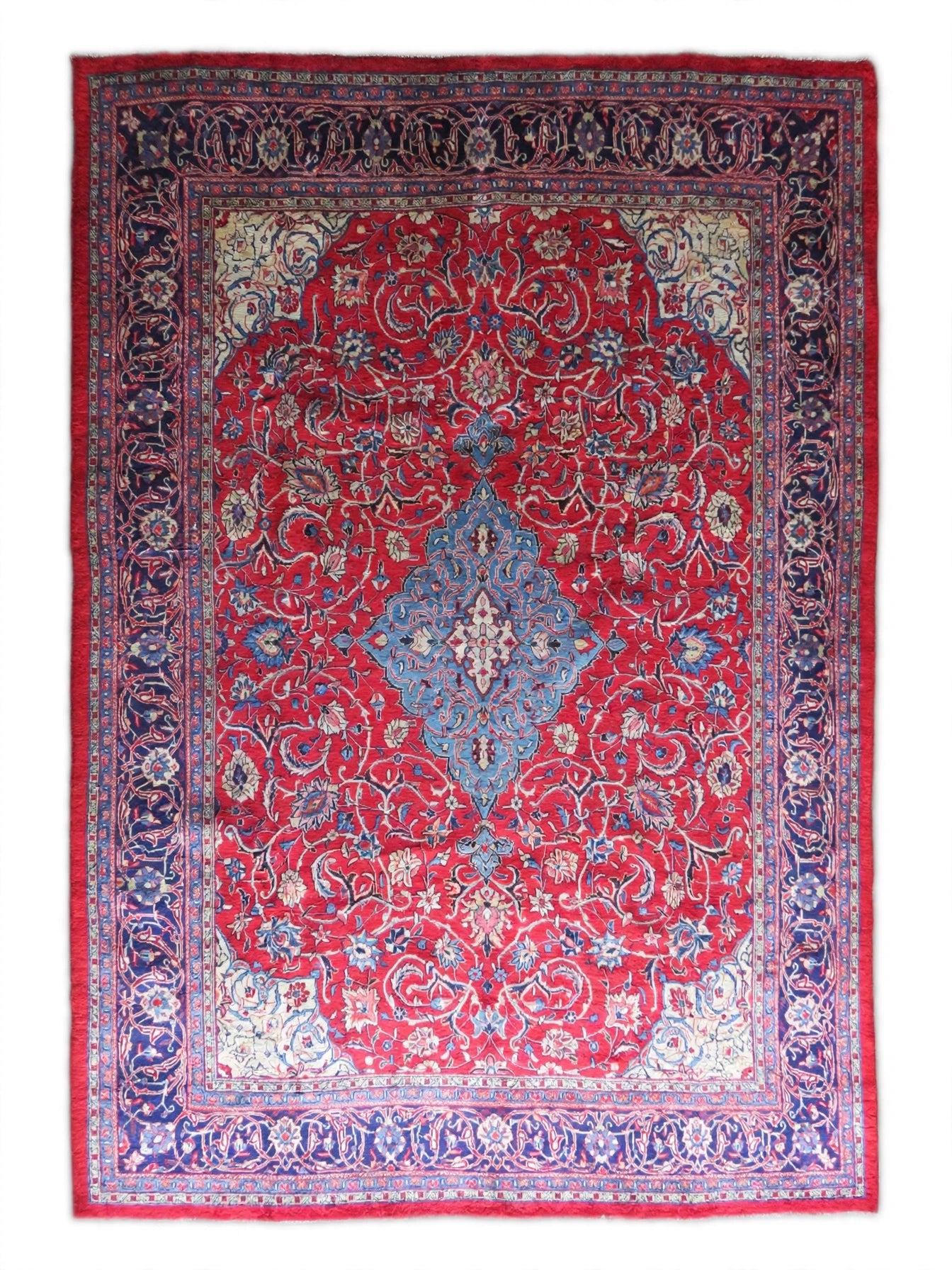 Hand Knotted Persian Arak Vintage Rug, Traditional Wool Area Rug, 13 ft 2 in x 9 ft 4 in, flat view
