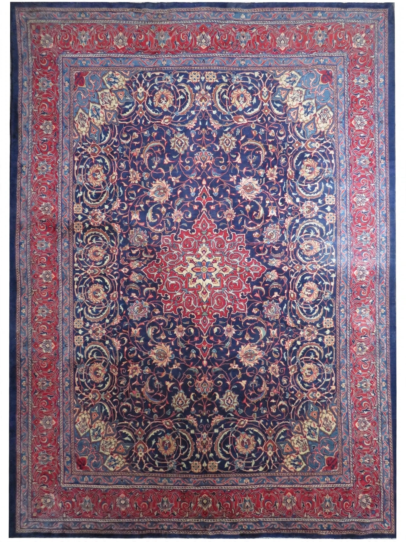 Hand Knotted Persian Vintage Rug, Traditional Wool Area Rug, 13 ft 3 in x 9 ft 7 in, flat view