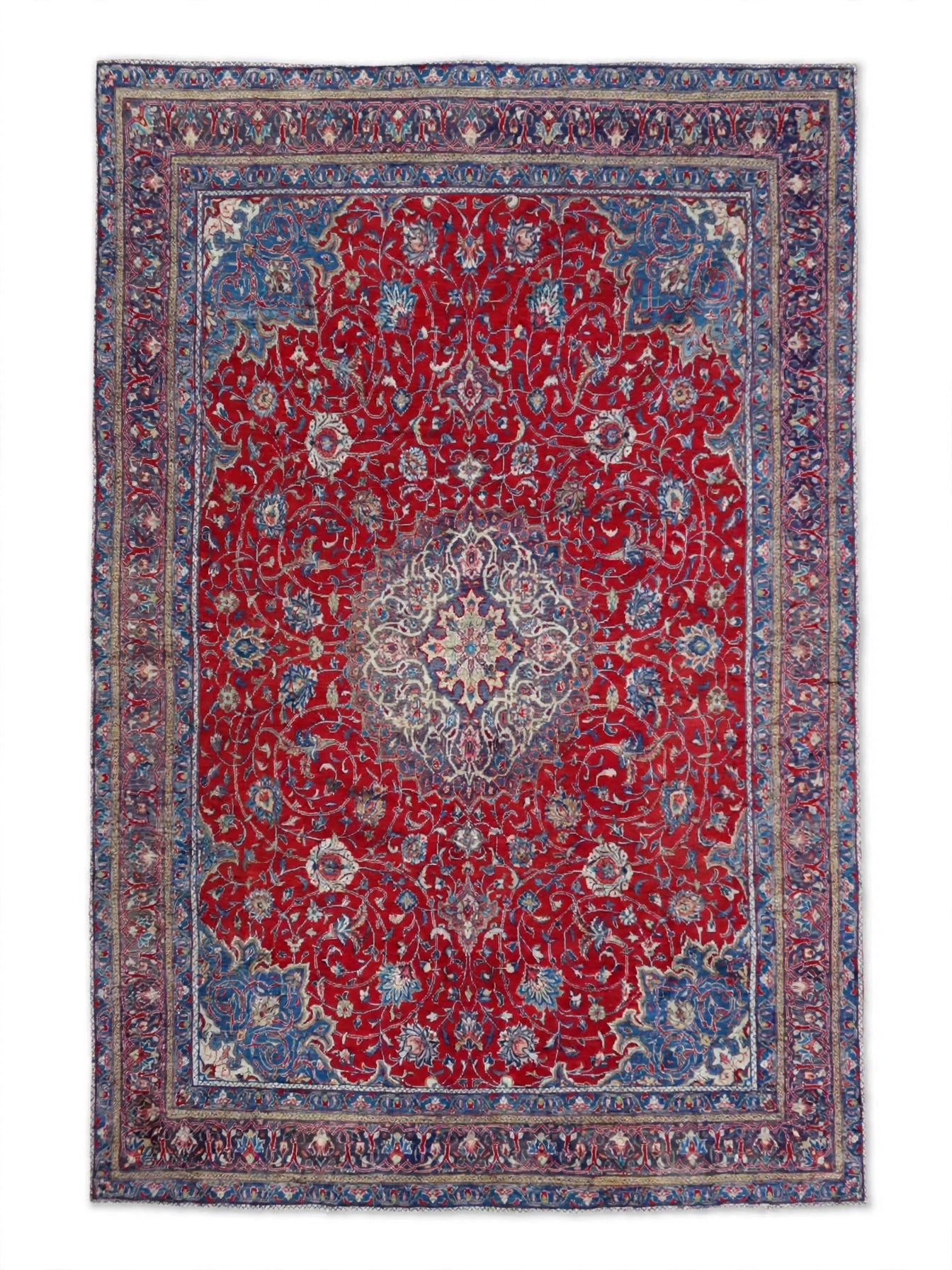 Hand Knotted Persian Vintage Rug, Traditional Wool Area Rug, 13 ft 1 in x 9 ft 8 in, flat view