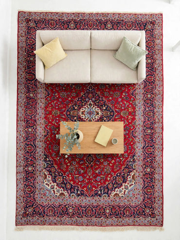 Hand Knotted Persian Vintage Rug, Traditional Wool Area Rug, 13 ft 3 in x 9 ft 4 in, in living room, light happy furniture on rug, natural colors