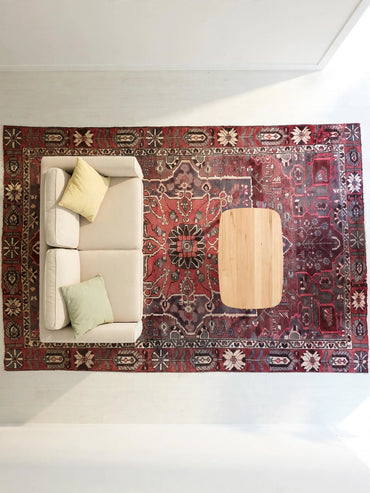 Hand Knotted Persian Vintage Rug, Traditional Wool Area Rug, 19 ft 2 in x 6 ft 11 in, in living room, light happy furniture on rug, natural colors