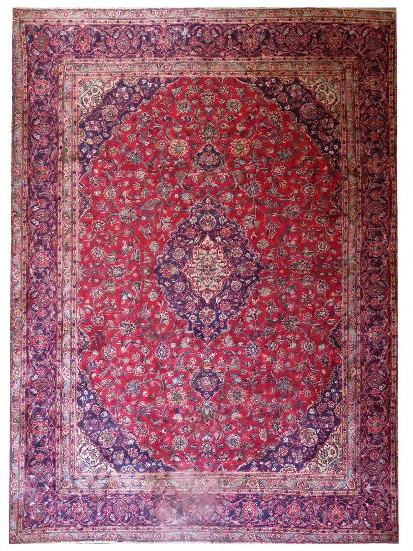 Hand Knotted Persian Vintage Rug, Traditional Wool Area Rug, 12 ft 10 in x 9 ft 6 in, flat view