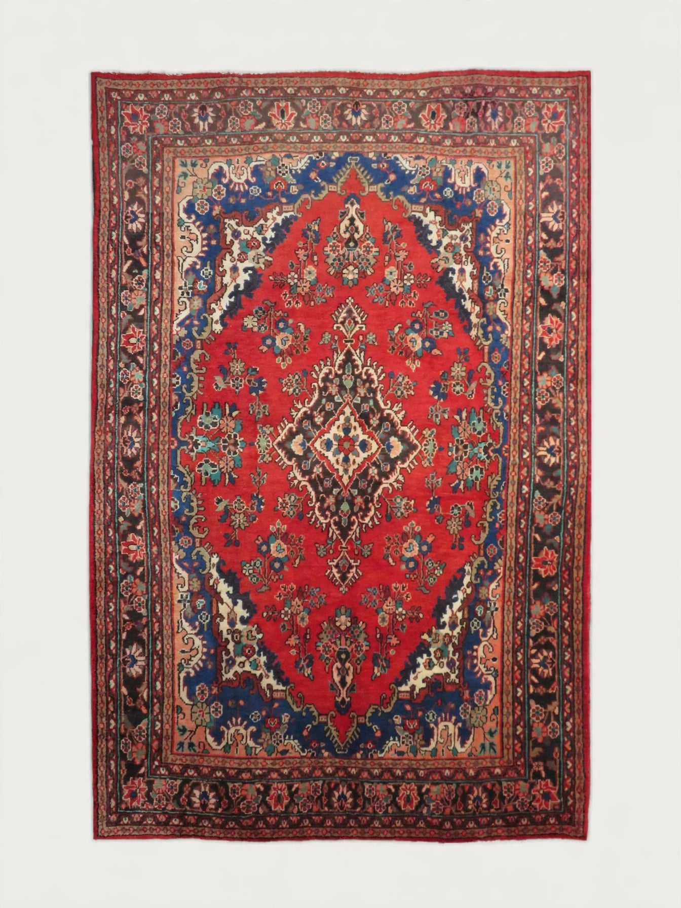 Hand knotted Persian vintage rug, 10 ft 4 in x 6 ft 9 in, flat view