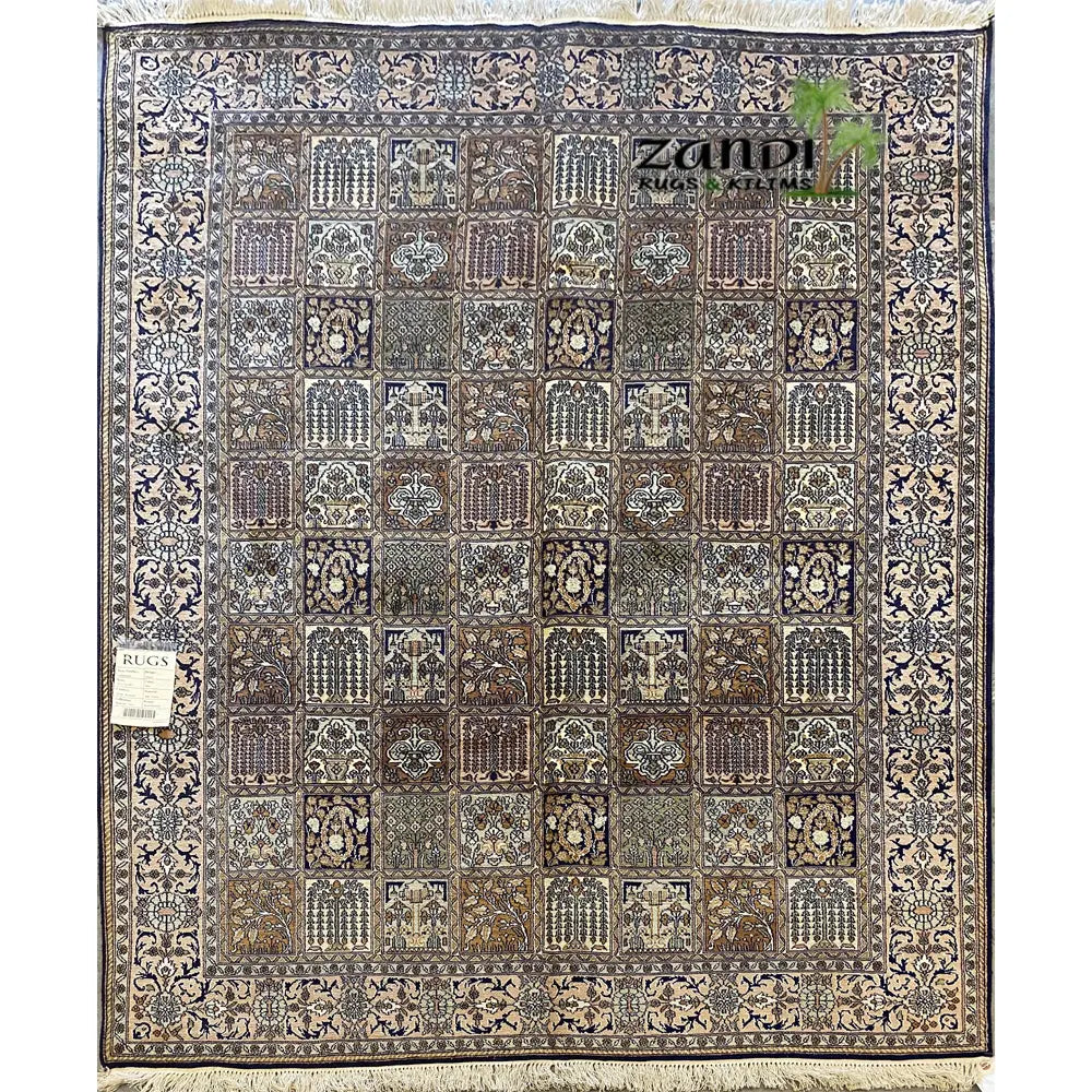 One Of The Kind Kashmiri Hand-Knotted Silk Rug 6'11'' x 5'0'' zandirugs
