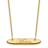 10k Yellow Gold Small Oblong EDWARDIAN SCRIPT Bar Necklace