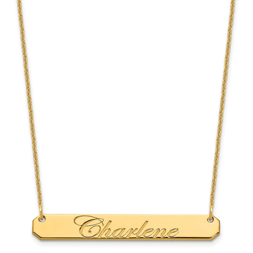10k Yellow Gold Medium EDWARDIAN SCRIPT Bar Necklace
