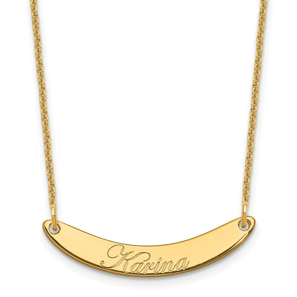 10k Yellow Gold Small EDWARDIAN SCRIPT Curved Bar Necklace
